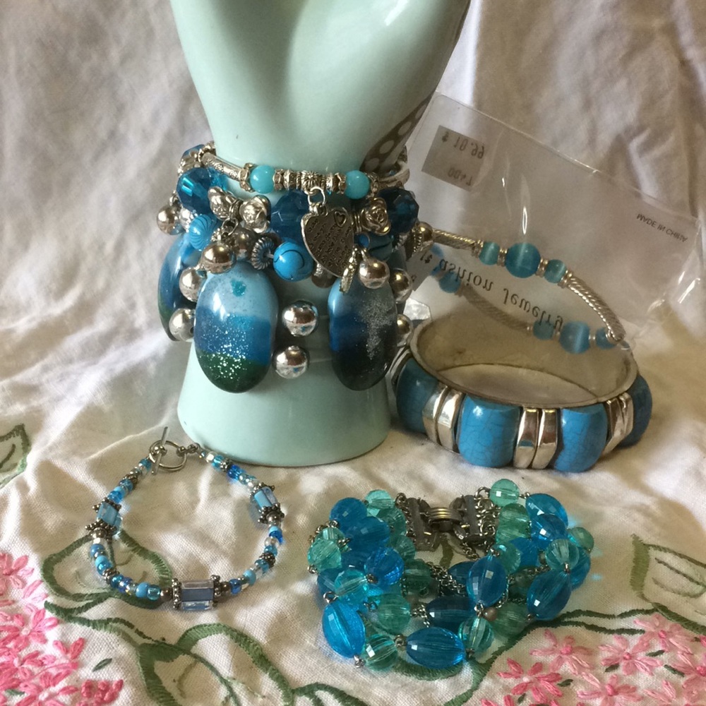 8 turquoise/light blue silver bracelets